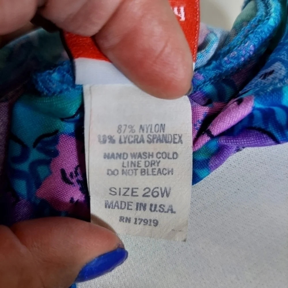 Maxine of Hollywood Blue Green‎ Purple Pink Floral Swimsuit with side splits - Picture 13 of 14